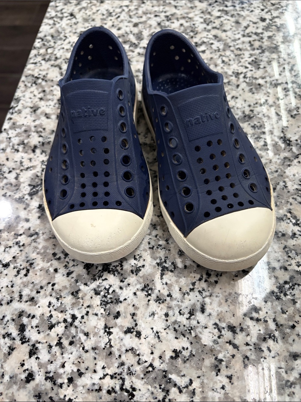 Native Kids Water Shoes in Navy and White Slip-On Style
